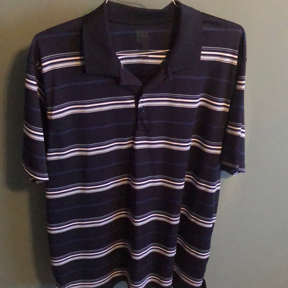 Mens blue and white striped polo